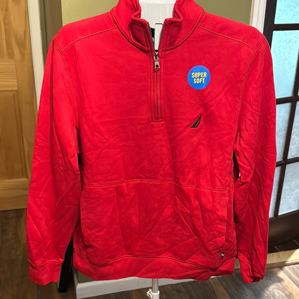 Nautica Red Quarter-Zip Sweatshirt Vibrant Fleece